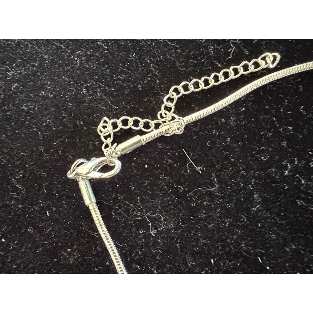 Snake Charm Necklace Silver‎ Tone Red Love You Heart Enamel Women Rhinestone